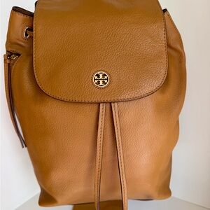 Tory Burch Cognac Leather Drawstring Backpack